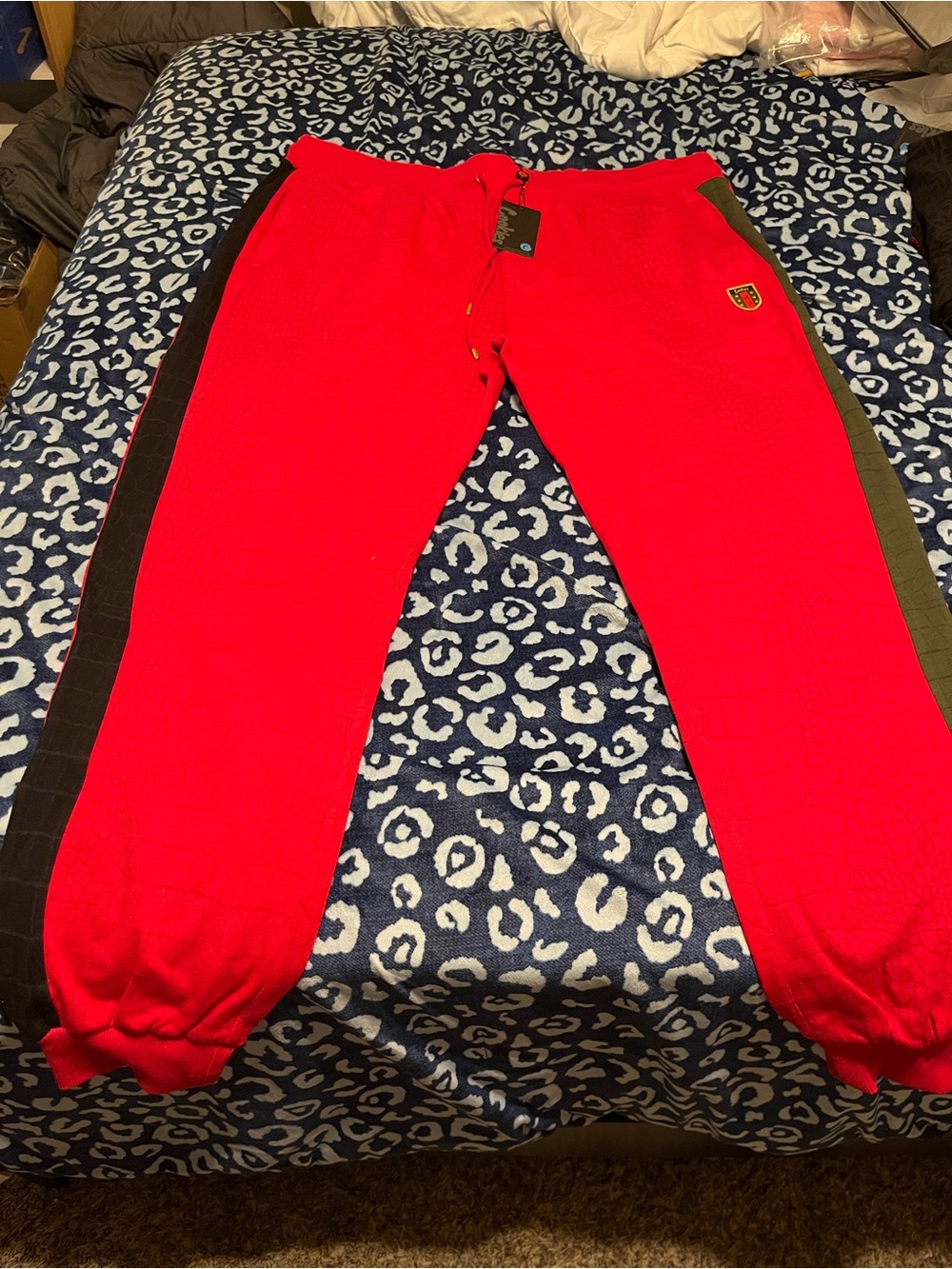 Men's Red Jogger Sweatpants with Black Side Panels
